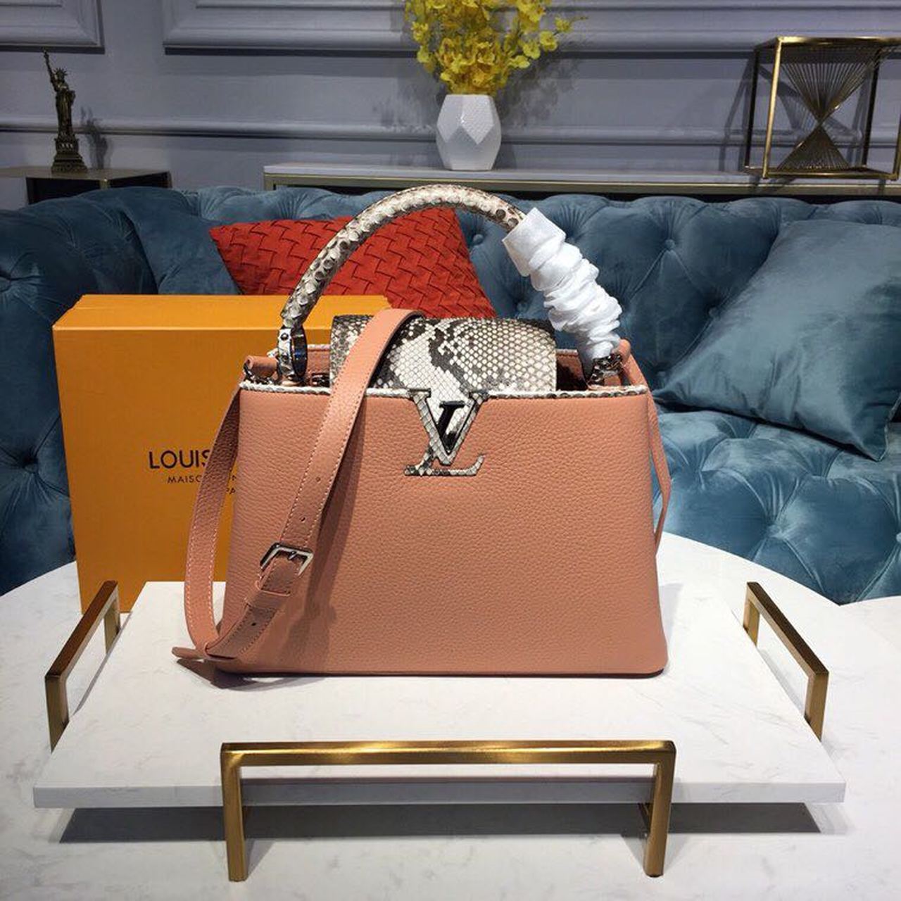 Louis Vuitton Capucines PM Taurillon And Python Magnolia Pink For Women, Women’s Handbags, Shoulder And Crossbody Bags 10.4in/27cm LV