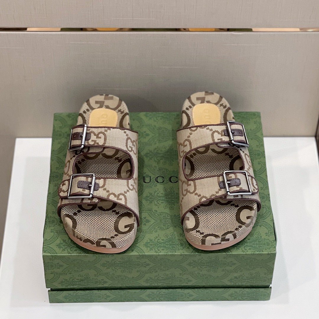 Gucci Women’s Maxi Gucci Slide Sandal With Straps Beige And Ebony For Women 658020 2HK60