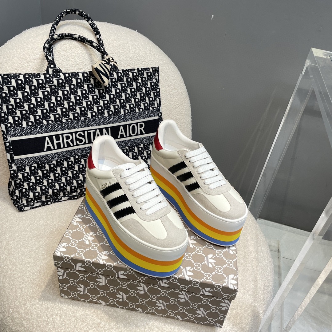 Gucci x Adidas Women’s Gucci Gazelle Sneaker White For Women GG