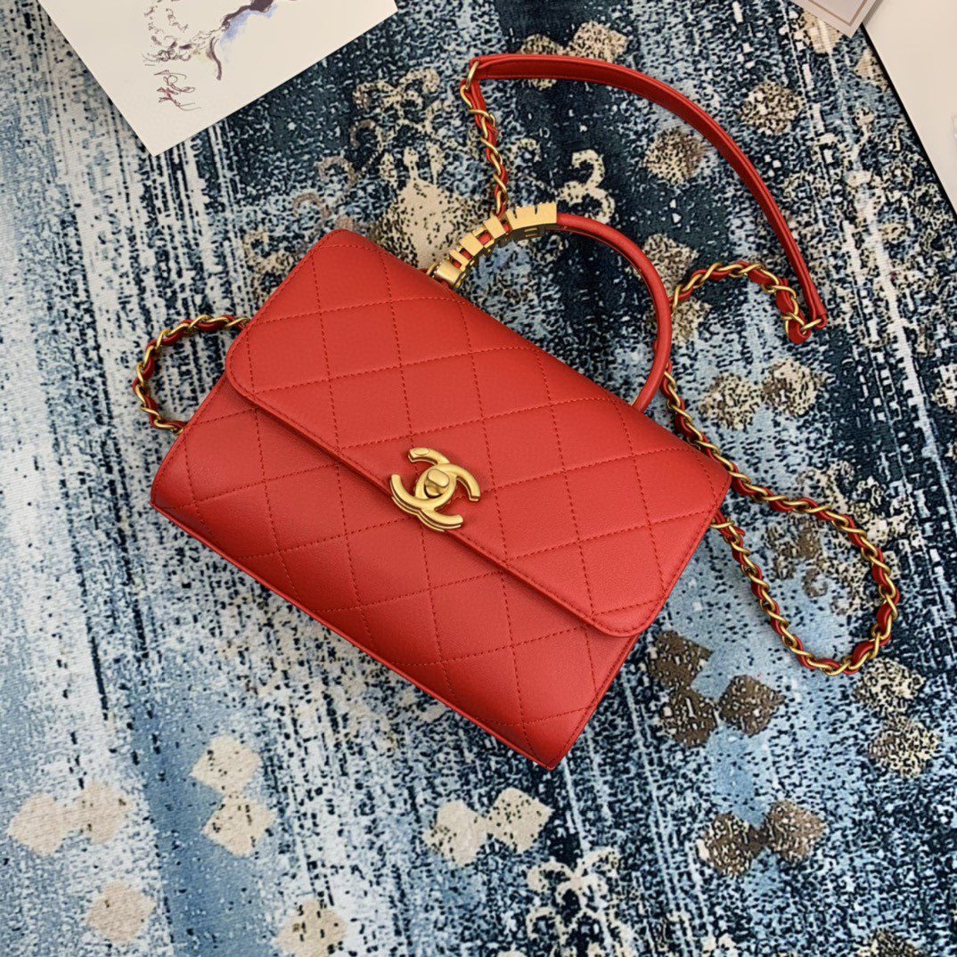 Chanel Small Flap Bag With Top Handle Gold Hardware Red For Women, Women’s Handbags, Shoulder Bags 7.9in/20cm AS2059