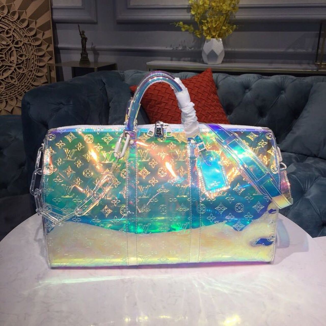 Louis Vuitton Keepall Bandouliere 50 Monogram PVC Iridescent Prism By Virgil Abloh For Men, Men’s Bags, Travel Bags 19.7in/50cm LV M53271