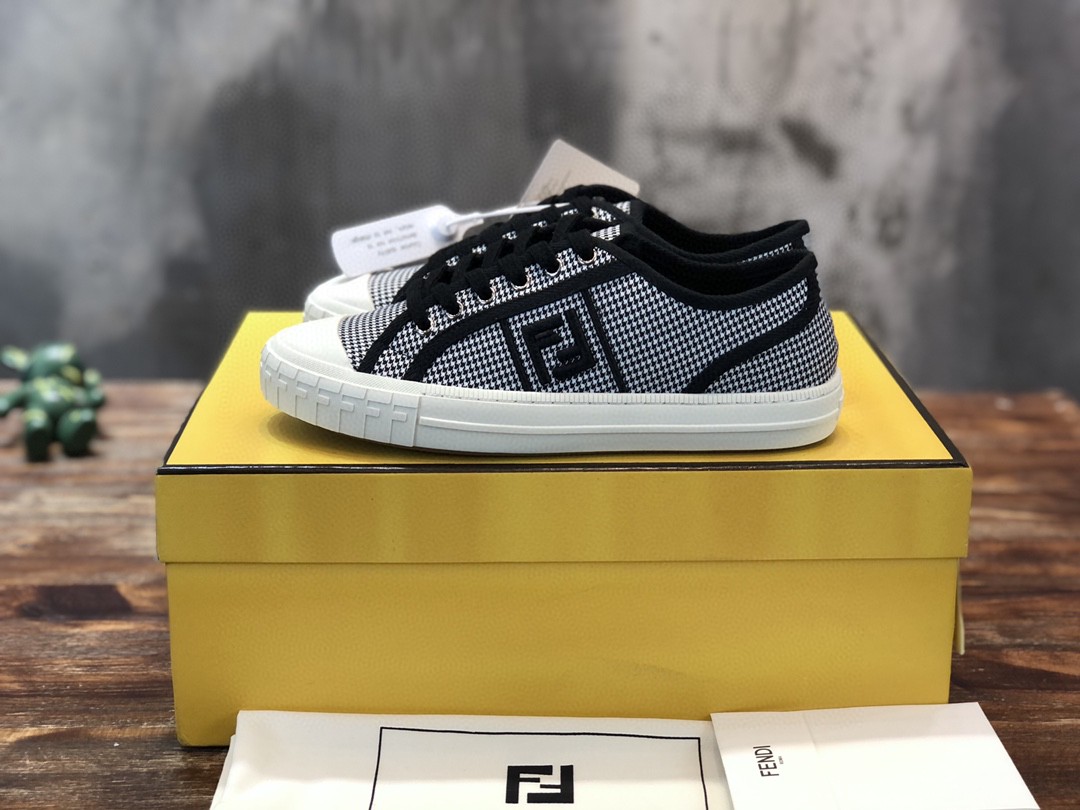 Fendi Domino Fabric Sneakers Black For Men