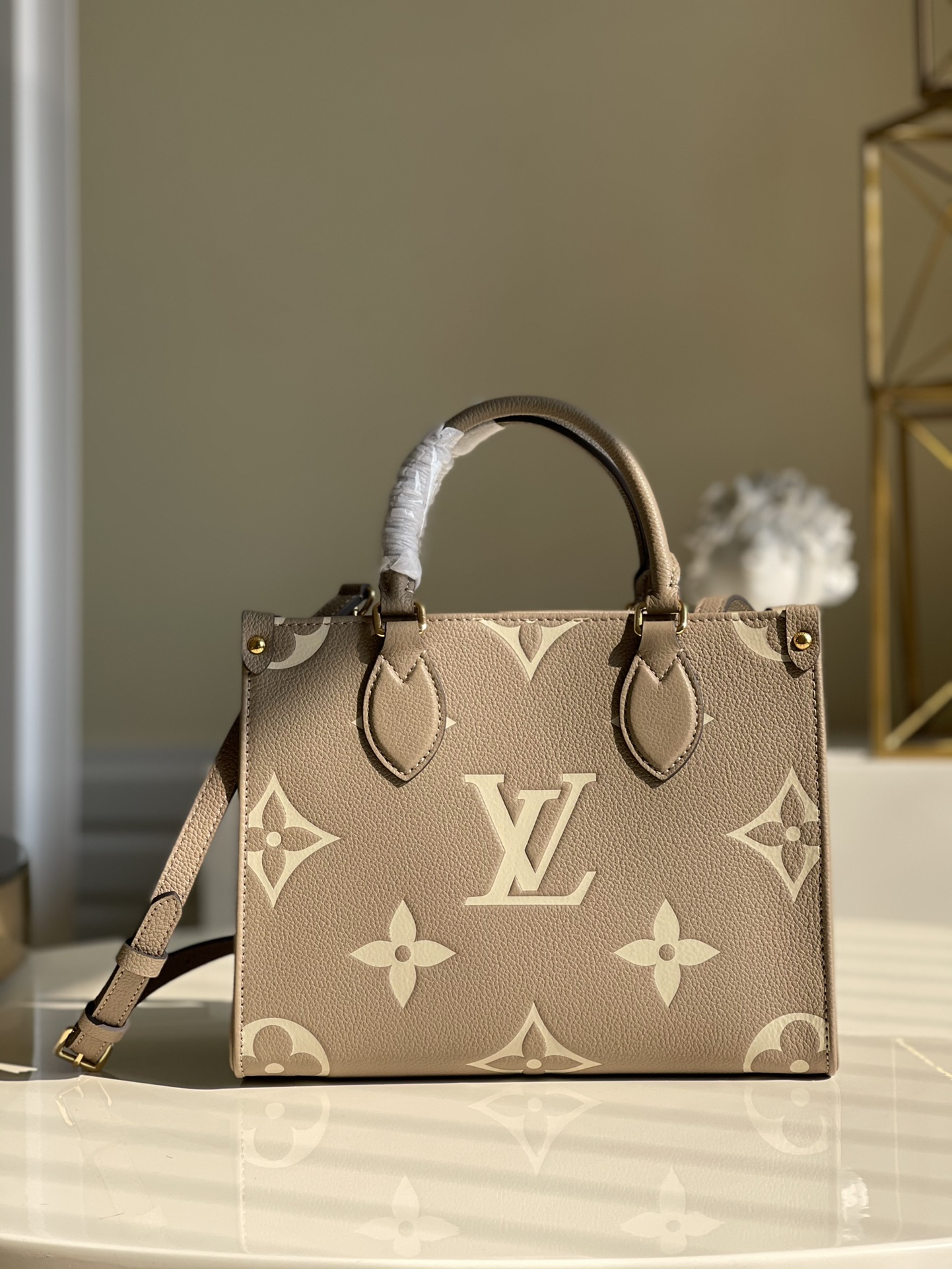 Louis Vuitton OnTheGo PM Tote Bag Monogram Empreinte Beige/Cream For Women, Women’s Handbags, Shoulder And Crossbody Bags 9.8in/25cm LV M45779