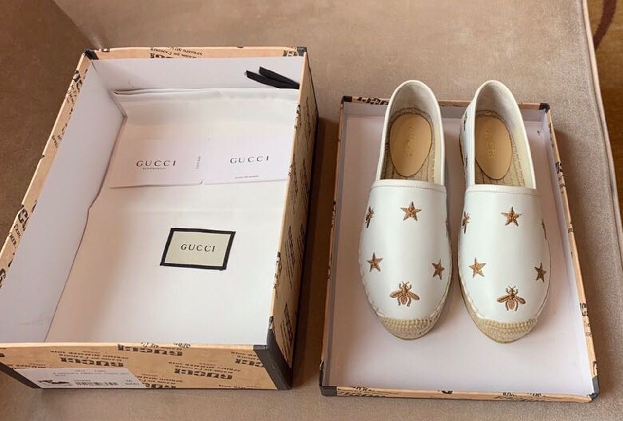 Gucci Star and Bees Flat Espadrilles Calfskin Leather Spring/Summer Collection White