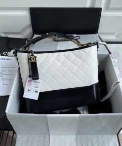 Chanel Gabrielle Hobo Handbag White/Black For Women, Women’s Bags, Shoulder And Crossbody Bags 9.8in/25cm A93824 Y61477 C0200
