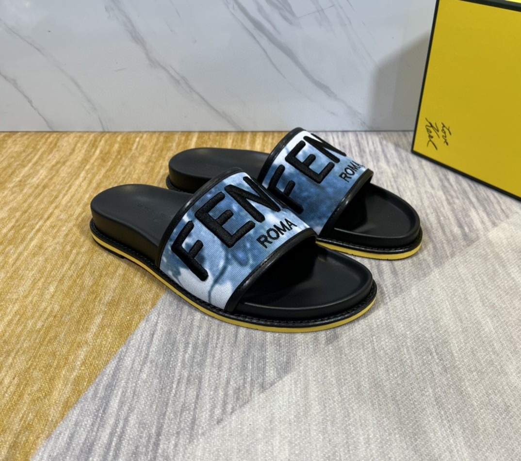 Fendi Force Roma Slides Mix White Blue For Men