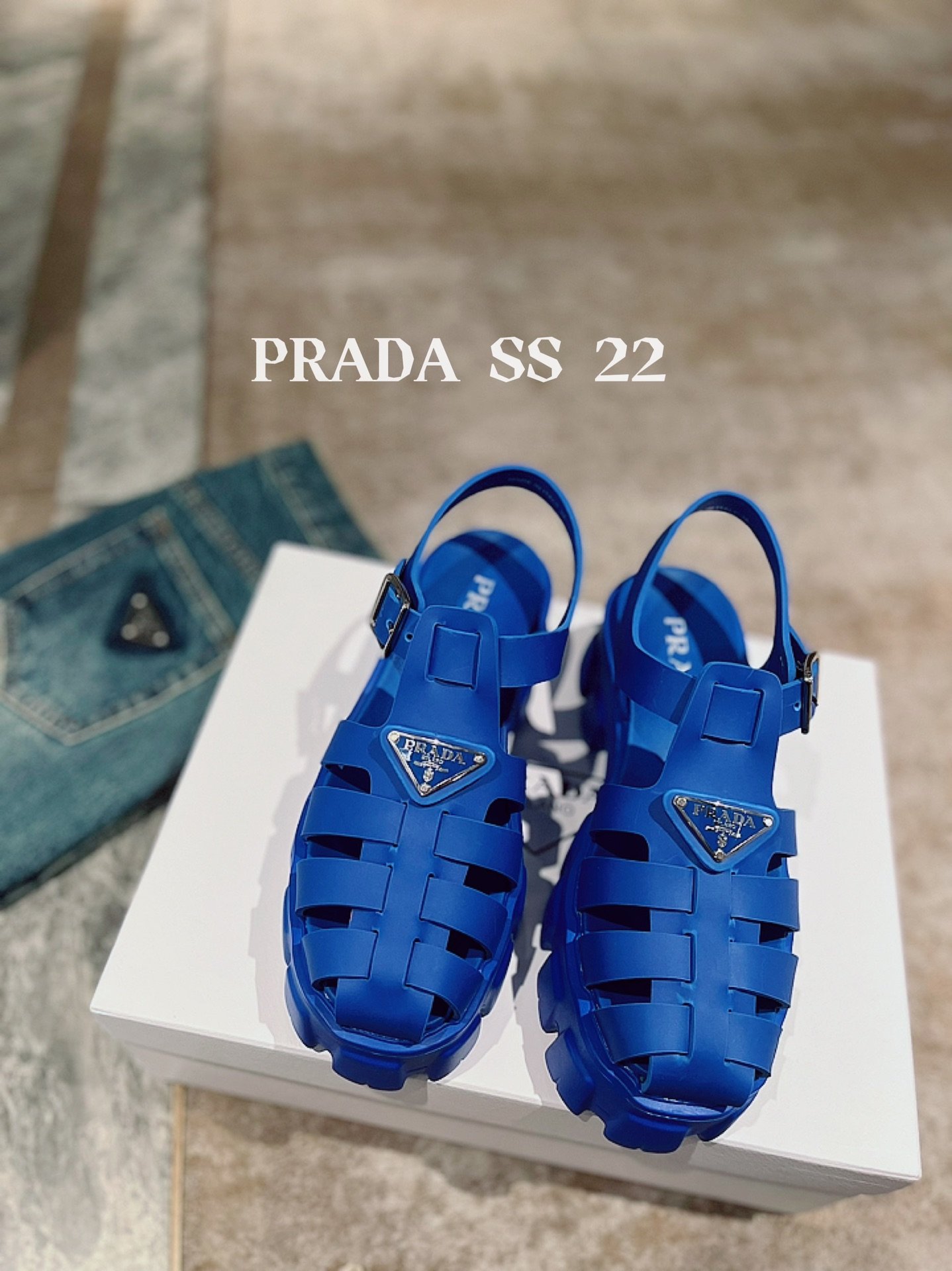 Prada Foam Rubber Sandals Blue For Women 2.2in/55mm Prada 1X853M_3LKK_F0013_F_055