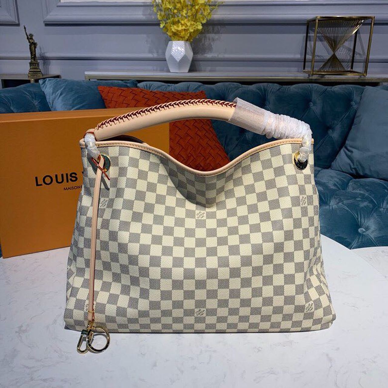 Louis Vuitton Artsy MM Damier Azur Canvas For Women, Women’s Handbags, Shoulder Bags 16.1in/41cm LV N40253