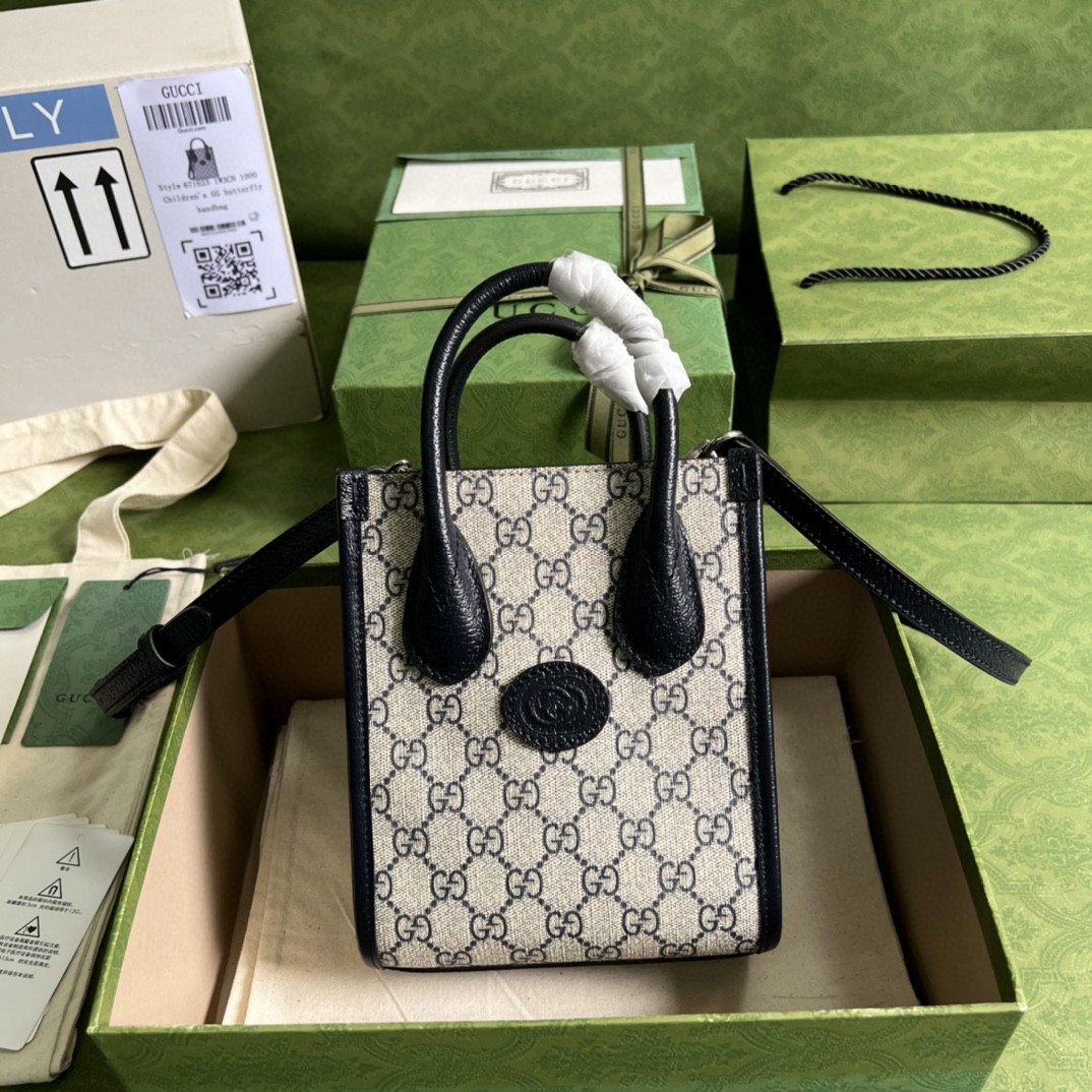 Gucci Mini Tote Bag With Interlocking G Beige And Blue Gucci Supreme Canvas For Women 7.8in/20cm 671623 K9GSN 4075