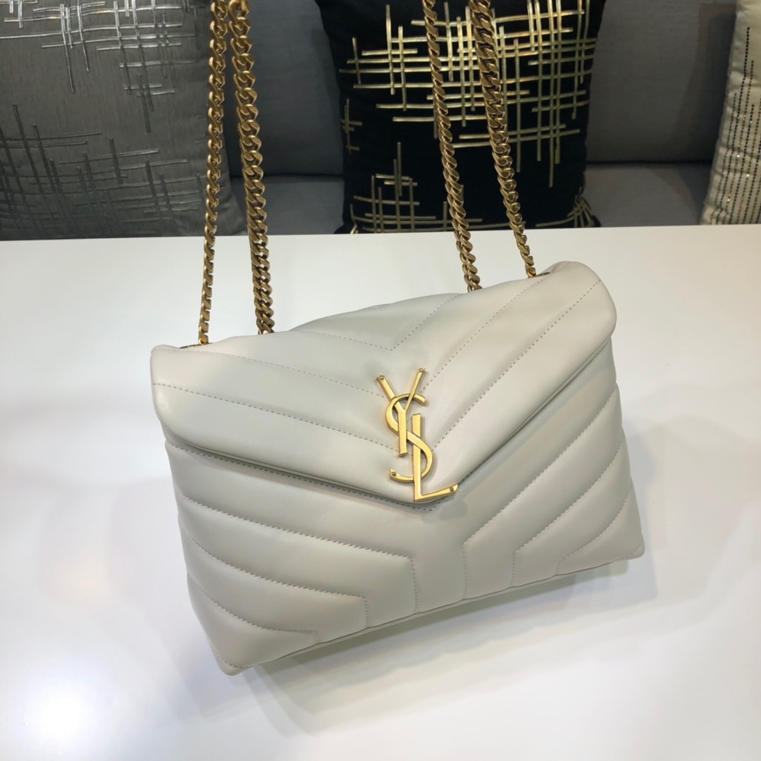 Yves Saint Laurent Loulou Small Chain Bag In Matelassé “Y” White For Women 9.8in/23cm YSL 494699DV7279207