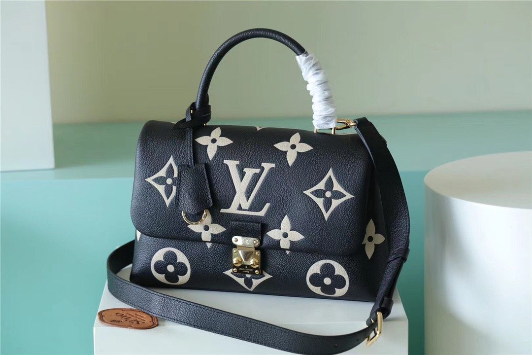 Louis Vuitton Madeleine MM Monogram Empreinte Black / Beige For Women, Women’s Handbags, Shoulder and Crossbody Bags 11.8in/30cm LV 