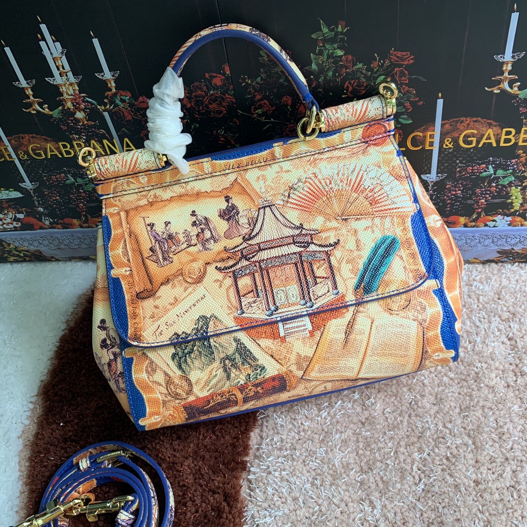 Dolce & Gabbana Medium Sicily Handbag Unique Print Motifs Muticolour For Women 10.2in/26cm DG