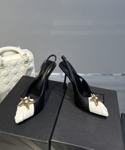 Yves Saint Laurent Women’s Silk Slingback Pumps Black For Women YSL