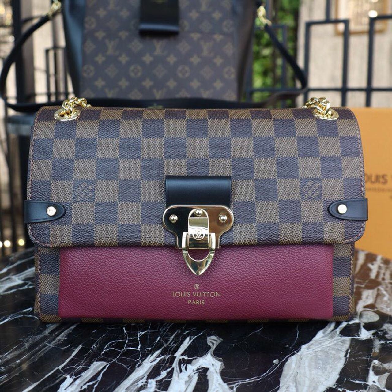 Louis Vuitton Vavin PM Damier Ebene Canvas Bordeaux Red For Women, Women’s Handbags, Shoulder Bags 9.8in/25cm LV N40109