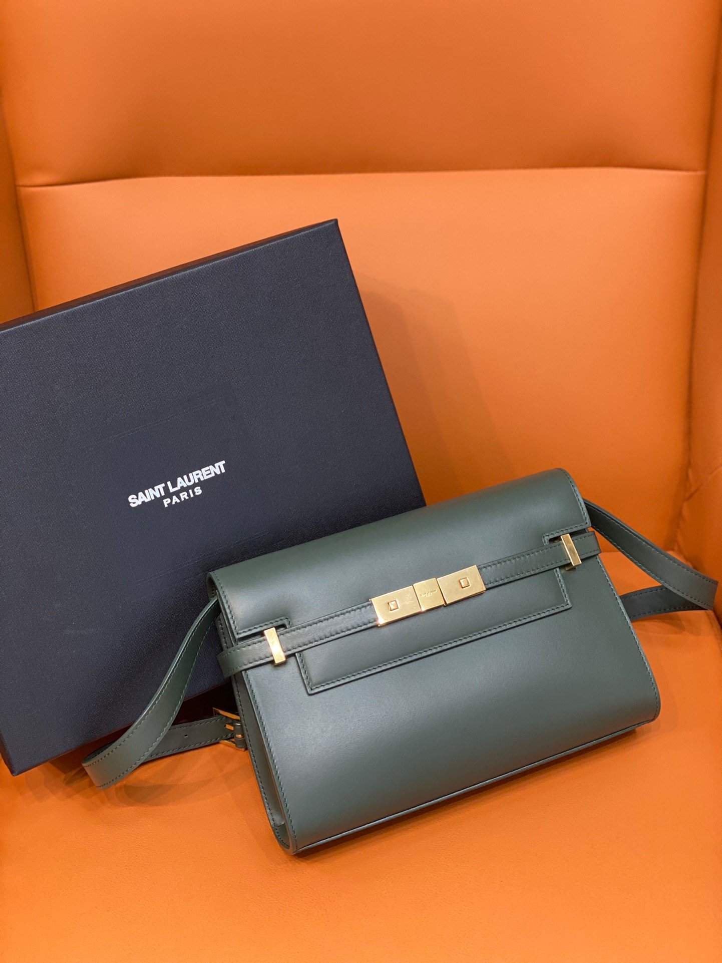 Yves Saint Laurent Manhattan Small Shoulder Bag Dark Green For Women 9.4in/24cm YSL