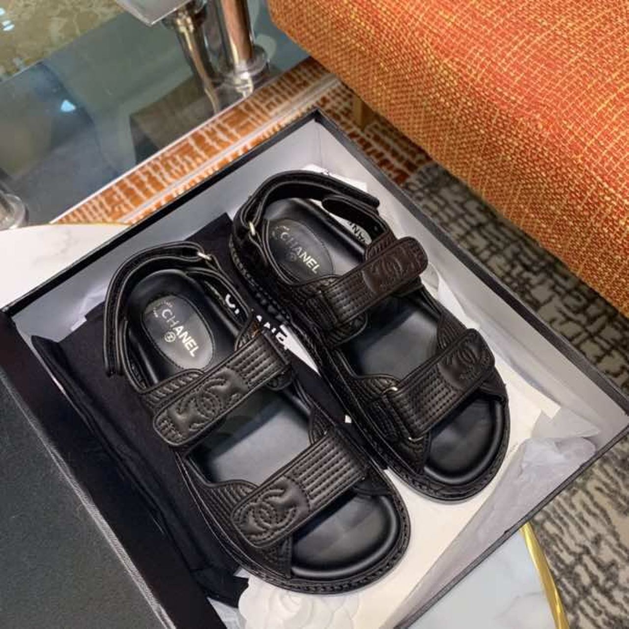 Chanel Velcro Sandals Black For Women, Women’s Shoes 0.4in/1cm G35927 94305