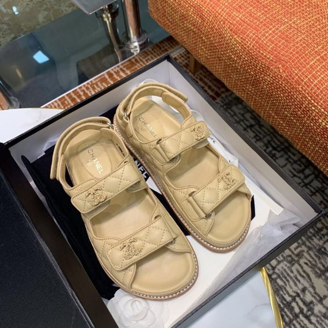 Chanel Chanel Logo Velcro Sandals Beige For Women, Women’s Shoes 0.4in/1cmG35927