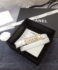 Chanel Belt With Chanel Signature White with Gold-Toned Metal Hardware Women Belt
