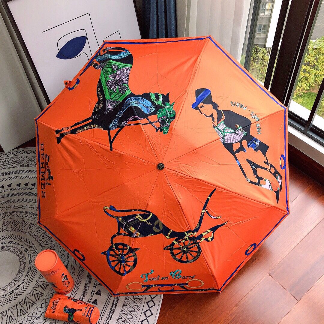 Hermes Pluie De H Folding Umbrella Orange
