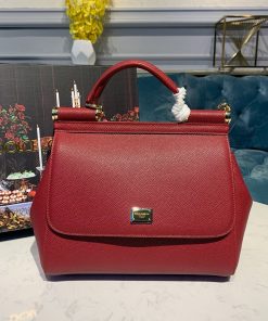 Dolce & Gabbana Small Sicily Bag In Dauphine Red For Women 7.5in/19cm DG
