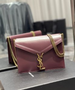 Yves Saint Laurent Cassandra Medium Chain Bag Rouge Opyum In Grain De Poudre Embossed For Women 8.6in/22cm YSL 532750BOW0W6008