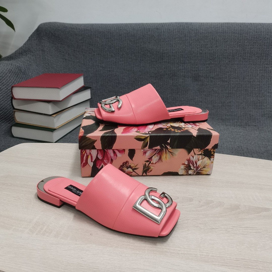 Dolce & Gabbana Nappa Slides With DG Logo Pink For Women DG Shoes CQ0463AQ99480246