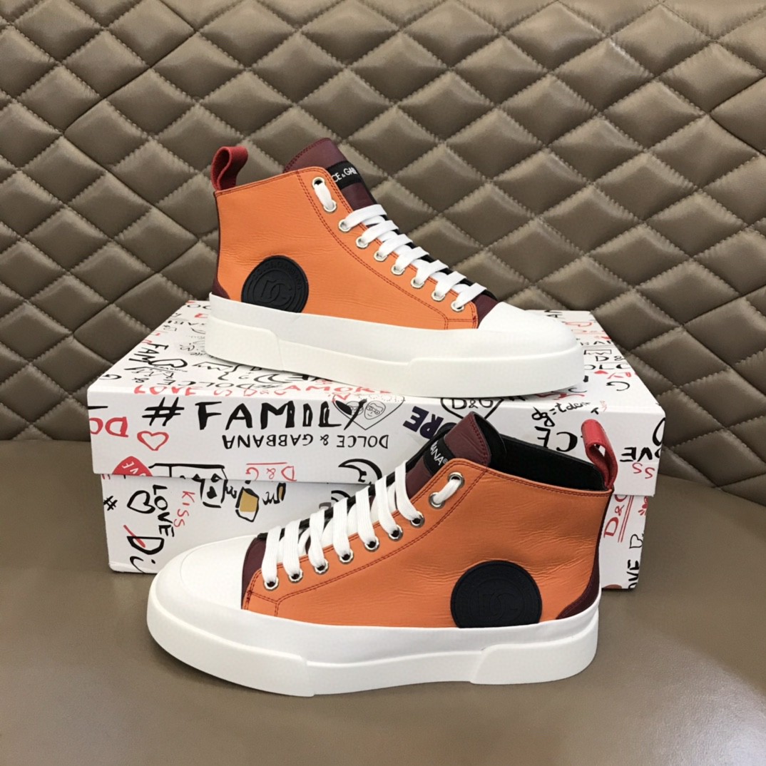 Dolce & Gabbana Two-Tone Canvas Portofino Light Mid-Top Sneakers With DG Logo Brown/Black For Men DG Shoes 