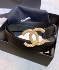 Chanel Belt With Beaded Buckle Black Gold-Toned Metal and Strass Women Belt
