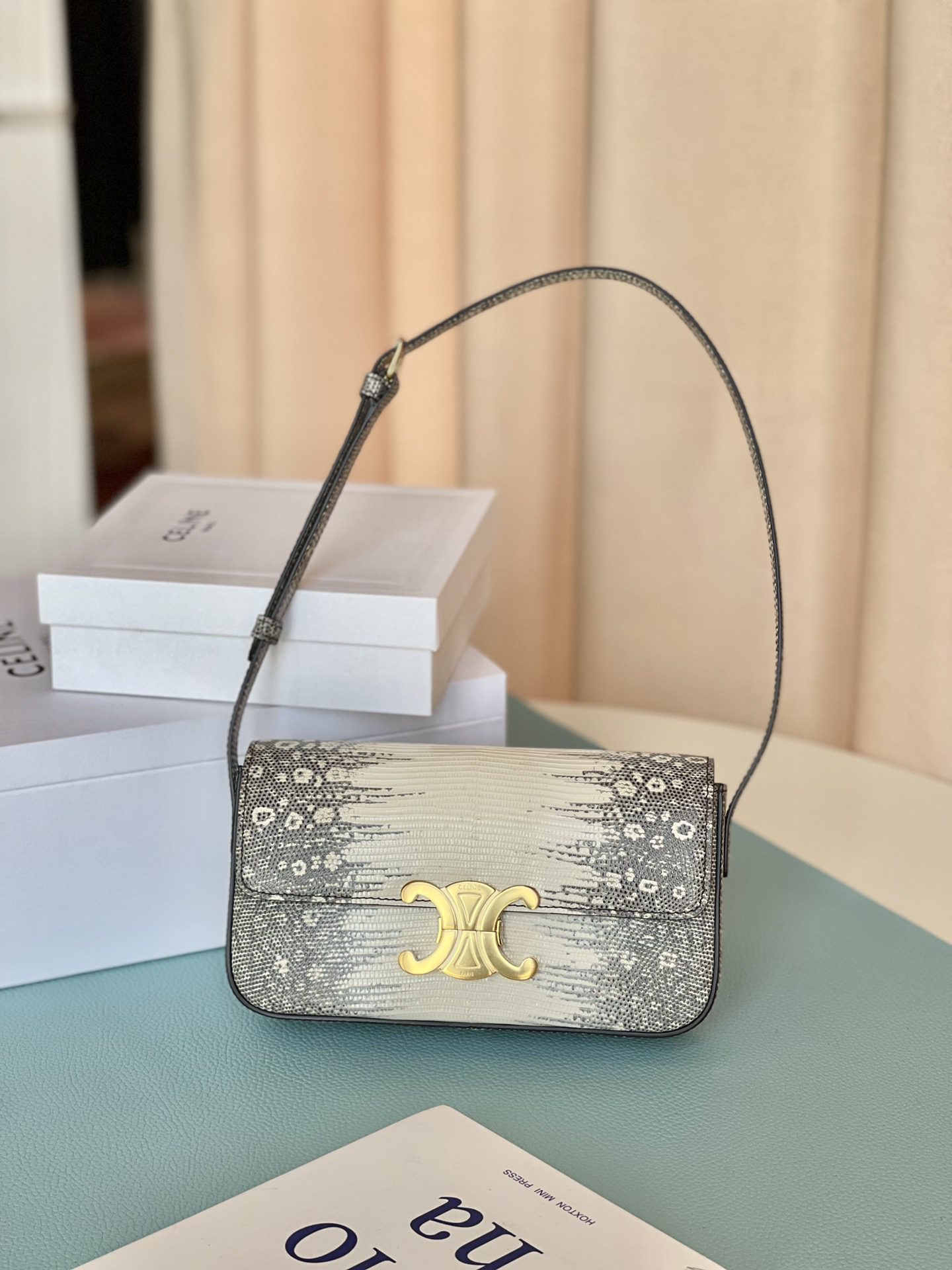 Celine Triomphe Shoulder Bag In Lizard Natural For Women 8in/20cm 194144BF5.02VG