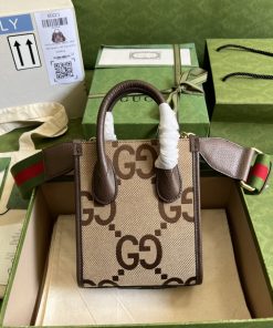 Gucci Jumbo Gucci Mini Tote Bag Camel And Ebony Jumbo Canvas For Women 8in/20cm 699406 UKMDG 2570