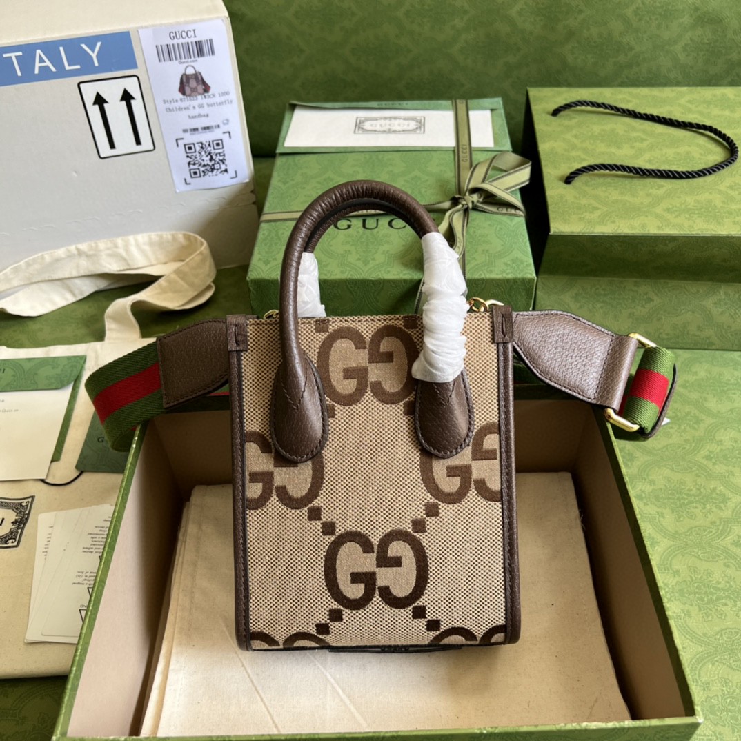 Gucci Jumbo Gucci Mini Tote Bag Camel And Ebony Jumbo Canvas For Women 8in/20cm 699406 UKMDG 2570