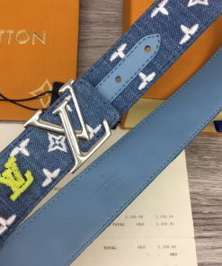 Louis Vuitton Initiales Reversible Belt Monogram Denim Silver Toned Hardware LV Women Belt