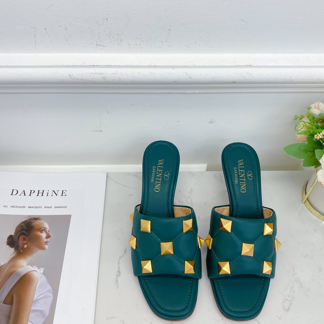 Valentino Garavani Quilted Roman Stud Heeled Sandals Dark Green For Women XW2S0BK3