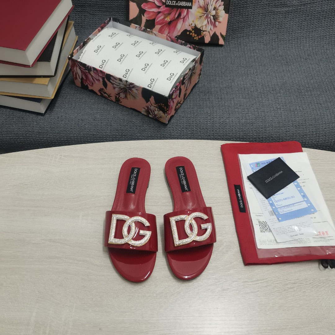 Dolce & Gabbana Foiled Iguana-Print Slides With Rhinestone-Detailed DG Logo Red For Women DG Shoes
