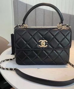 Chanel Classic Flap Bag Gold Toned Hardware Black 9.8in/25cm
