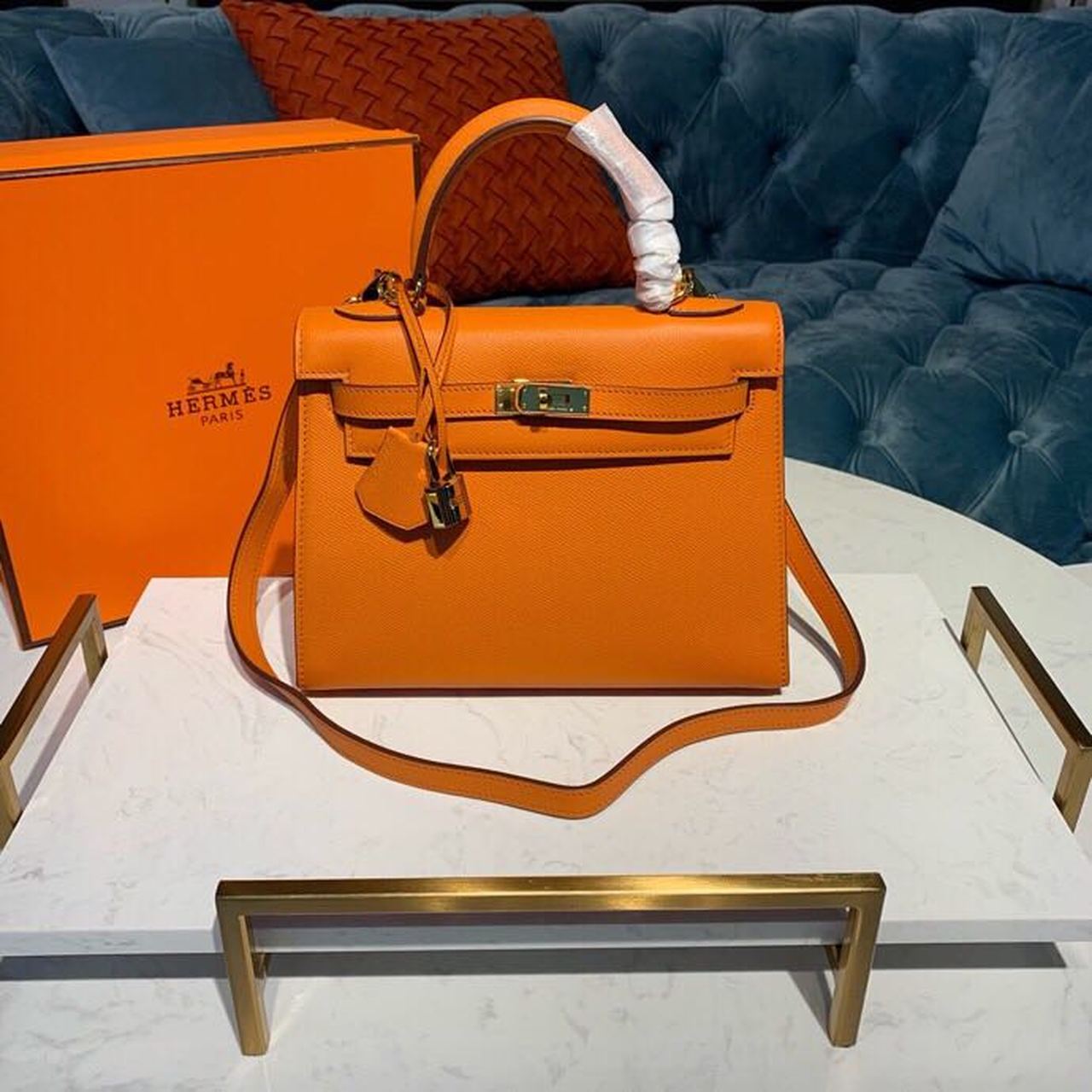 Hermes Kelly Orange For Women Gold Toned Hardware 10in/25cm