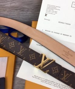 Louis Vuitton Initiales LV Belt Monogram Canvas Brown With Gold Metal Buckle LV Women Belt