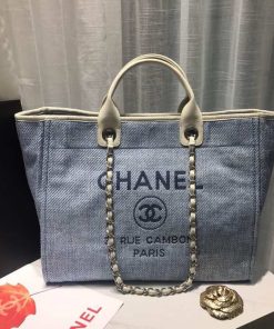 Chanel Deauville Tote Canvas Bag Light Grey For Women, Women’s Handbags, Shoulder Bags 15in/38cm A66941