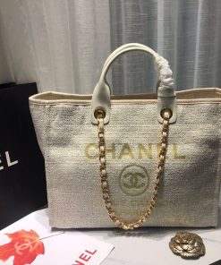 Chanel Deauville Tote Tweed Canvas Bag Fall/Winter Collection, Beige/Cream/Gold/Multi For Women 15in/38cm