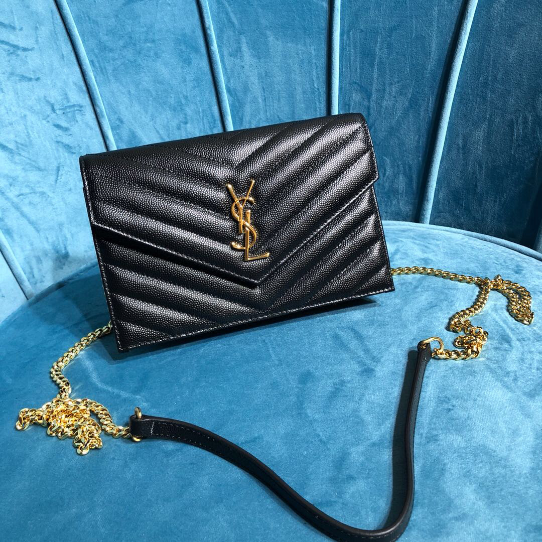 Yves Saint Laurent Monogram Quilted Shoulder Bag Black For Women 9in/23cm YSL 118-2000644-377828BOW01