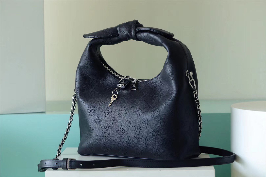 Louis Vuitton Why Knot MM Mahina Black For Women, Women’s Handbags, Shoulder And Crossbody Bags 13.4in/34cm LV M20788