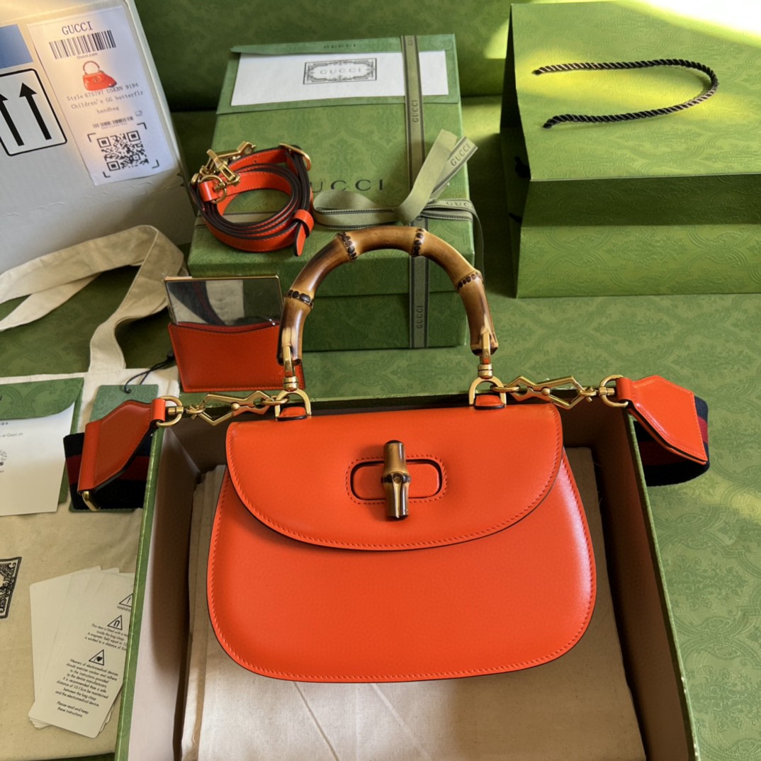Gucci Bamboo 1947 Small Top Handle Bag Orange For Women 8.3in/21cm ‎Gucci 675797 10ODT 7768