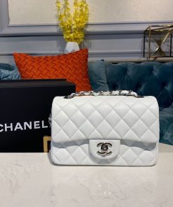 Chanel Small Classic Handbag Silver Hardware White For Women, Women’s Bags, Shoulder And Crossbody Bags 7.8in/20cm A01113
