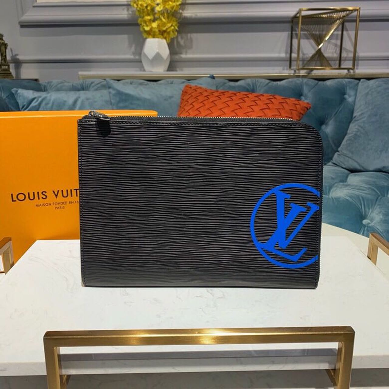 Louis Vuitton Pochette Jour GM Epi Black/Blue For Men, Men’s Wallet 13.8in/34cm LV