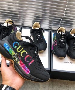 Gucci Women’s Rhyton Gucci Logo Sneaker Black For Women GG