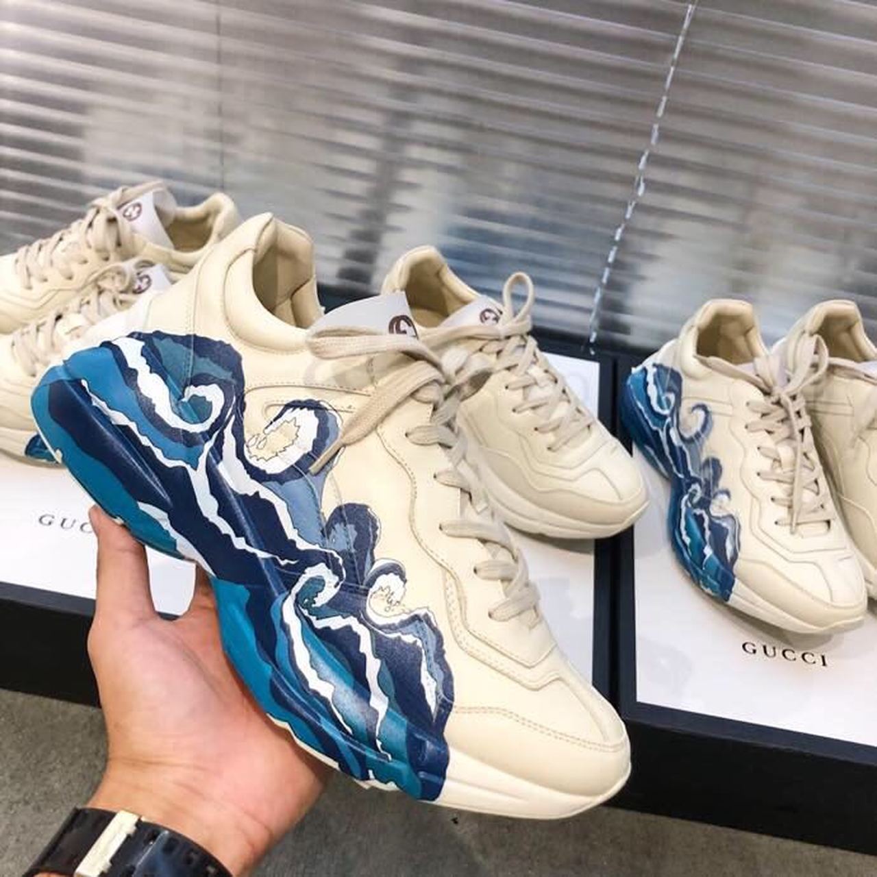 Gucci Rhyton Wave Unisex Dad Sneakers White For Women GG