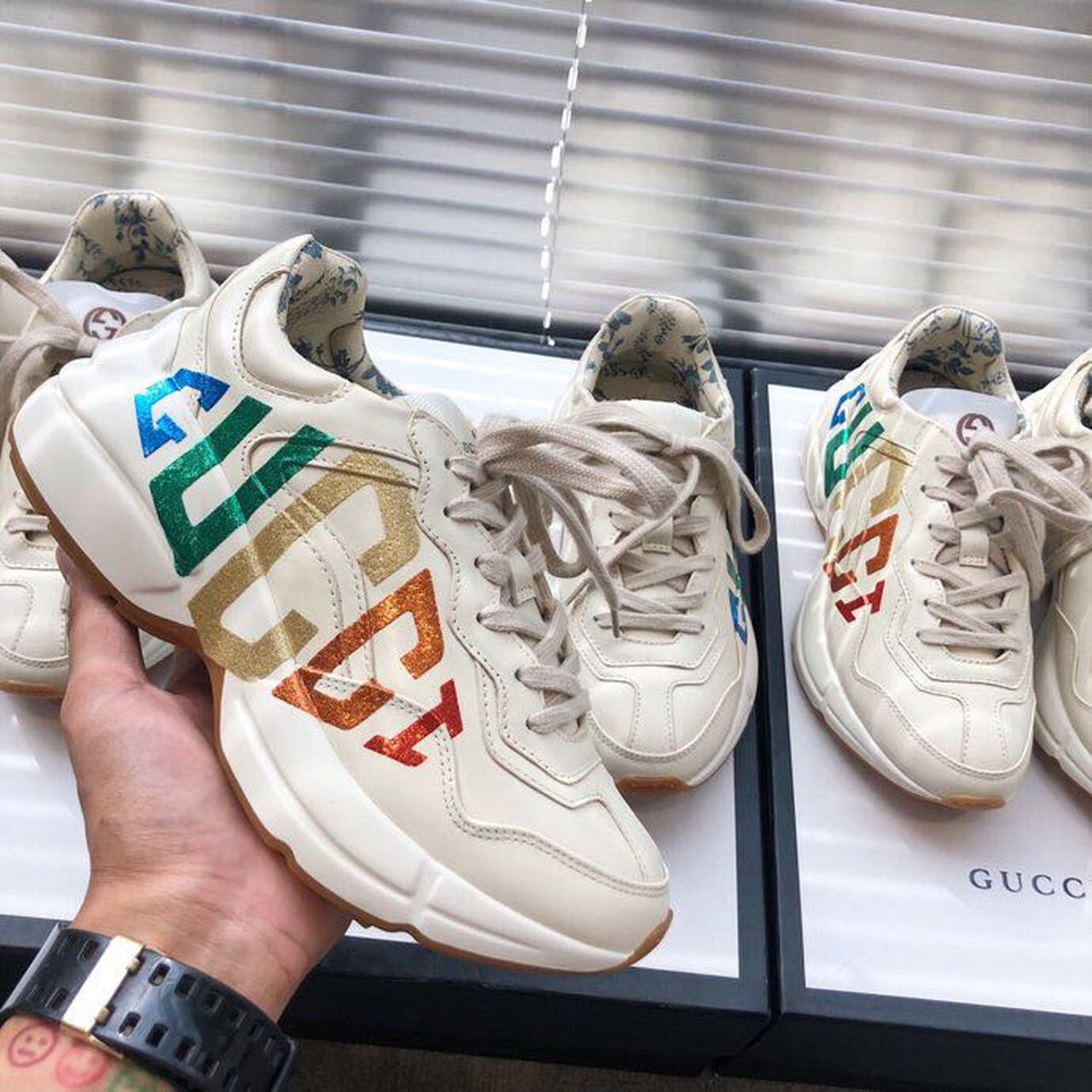 Gucci Women’s Rhyton Glitter Gucci Sneaker White For Women Gucci 524990 DRW00 9022