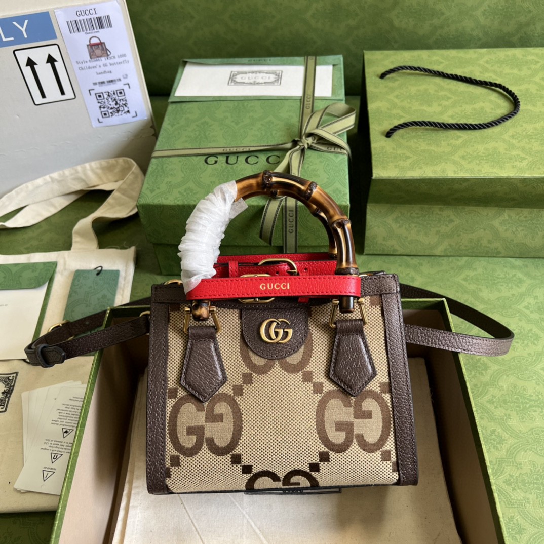 Gucci Diana Jumbo Gucci Mini Tote Bag Camel And Ebony Jumbo Gucci Canvas Brown For Women 7.9in/20cm 655661 UKMFT 2672