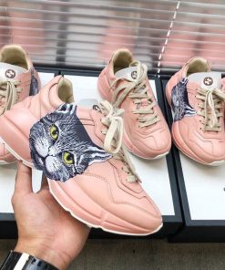 Gucci Women’s Rhyton Sneaker With Cat Pink For Women GG