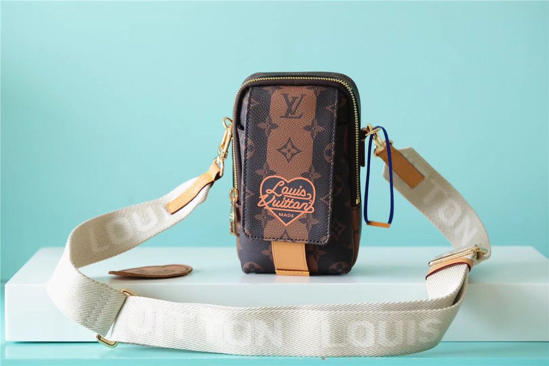 Louis Vuitton Flap Double Phone Pouch Monogram Stripes Brown For Men, Men’s Bags, Shoulder And Crossbody Bags 7.1in/18cm LV M81005